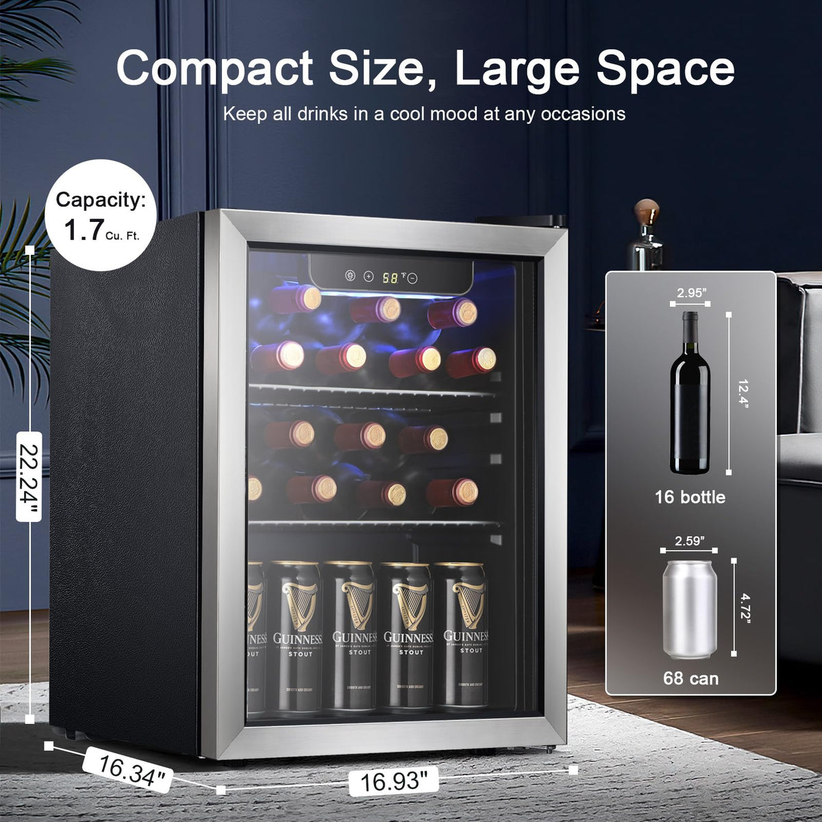 Antarctic Star Beverage Refrigerator Cooler 68 Can, Mini Fridge with Glass Door for Beer Drinks Wine,Freestanding Small Fridge with Electronic Temperature Control for Home and Bar,1.7 cu.ft Jansha Store