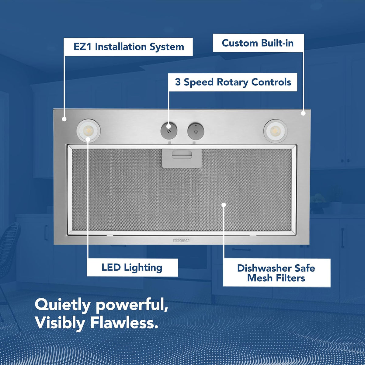 Broan- NuTone PM400SS Custom Cabinet Built-in 3-Speed Power Pack Insert with LED Lighting and 450 Max Blower CFM, 21-Inch, Stainless Steel Jansha Store