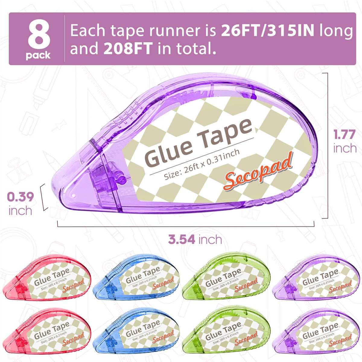 Secopad Scrapbook Tape, Glue Tape for Crafts, 12 Pack, Clear Colored Shell Jansha Store