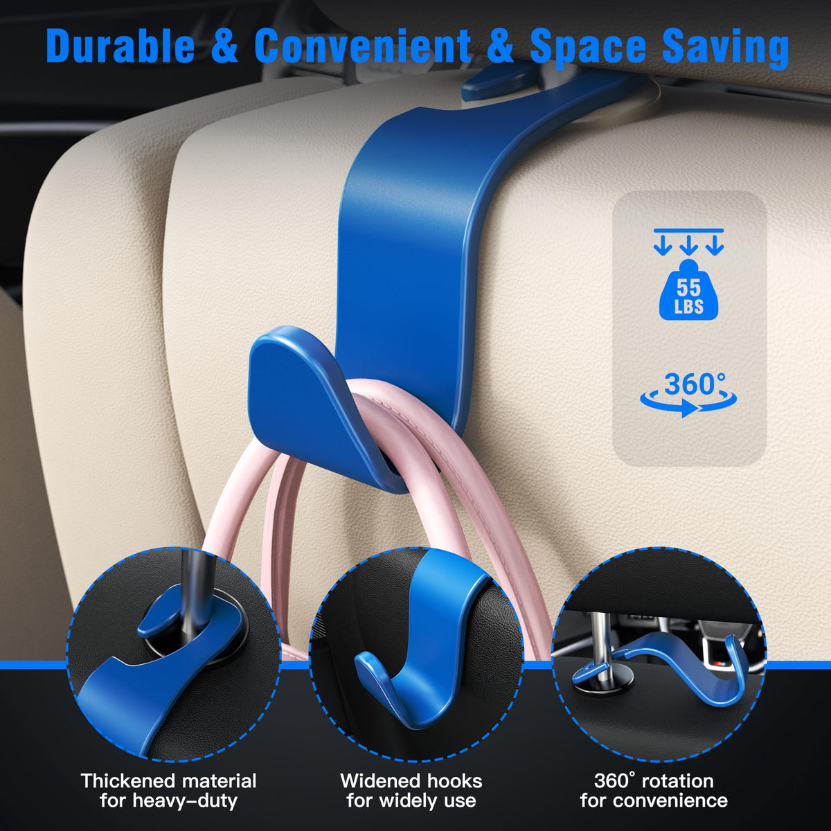 4-Pack Car Headrest Hooks Holds 55lbs Seat Storage Organizer for Bags Jansha Store