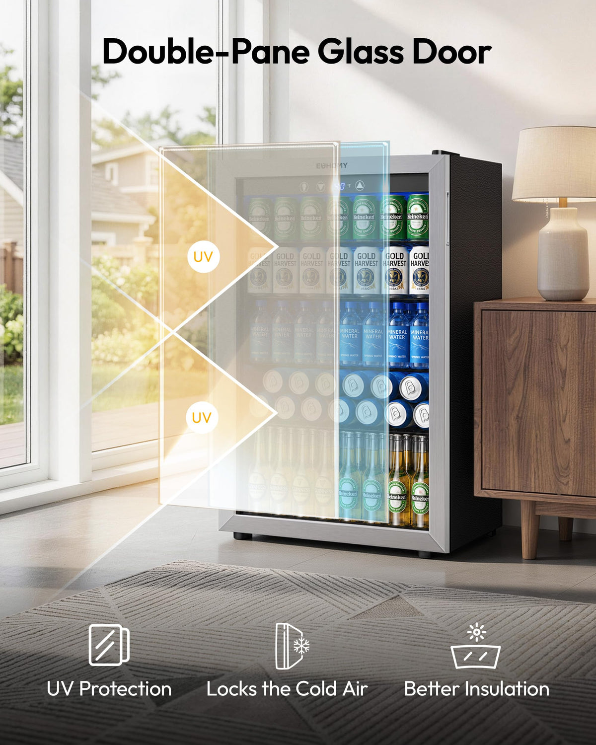 EUHOMY 130 Can Mini Fridge, Beverage Refrigerator with Glass Door, Black Jansha Store