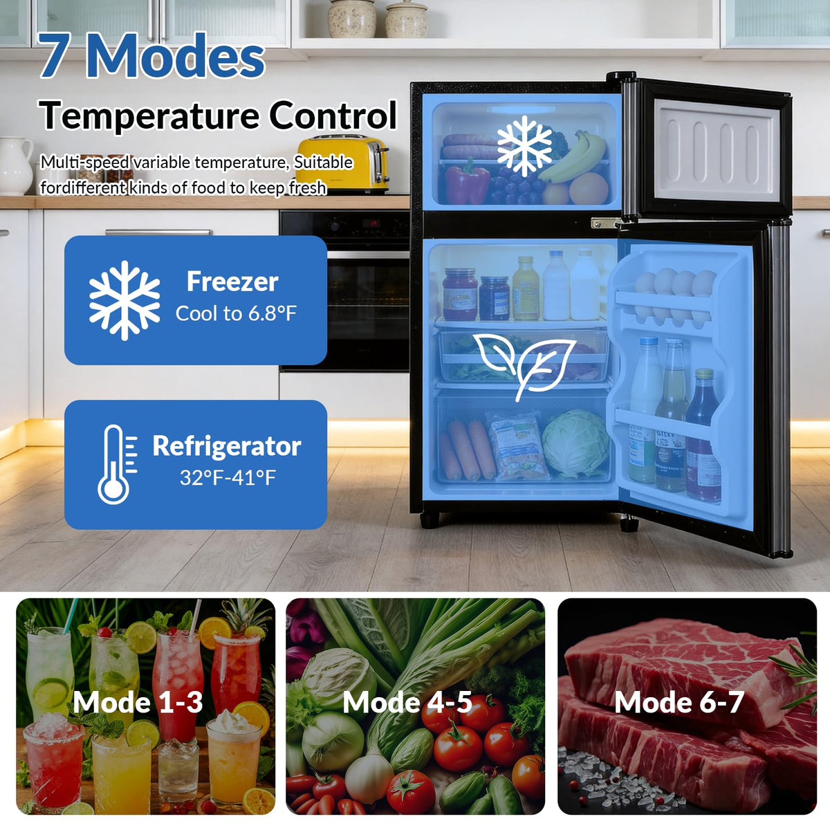 Cucina Magica Mini Fridge with Freezer, 3.8 Cu.Ft Small Fridge, Dorm Fridge Jansha Store