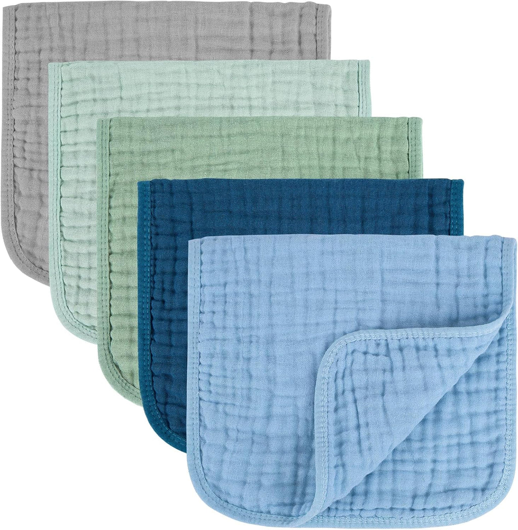 MIGIOL Baby Burp Cloths 100% Cotton Newborn Muslin Burp Cloths 10x20 inches Baby Essentials Blue & Green 5-Pack Jansha Store