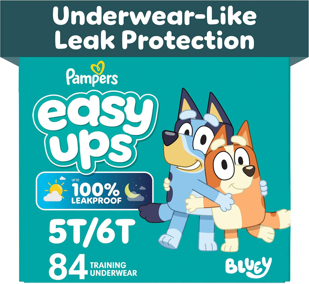 Easy Ups Girls & Boys Potty Training Pants, Size 7 (5T-6T), 84 Count, Bluey Absorbent Pull Up Training Underwear, Up to 100% Leakproof Day and Night, Hypoallergenic Jansha Store