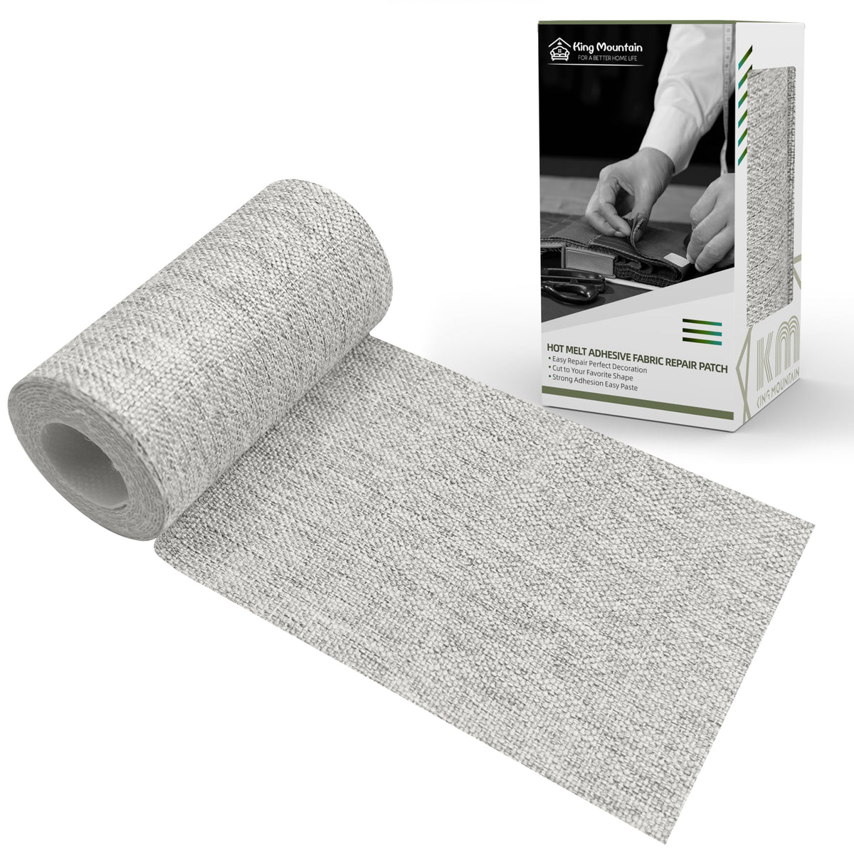 KING MOUNTAIN 100% Cotton Fabric Iron-on Repair Patch, Inside&Outside Clothes Repair Patch, 3"x60" with Backing Glue Repair Decorative Patch kit (Off-White) Jansha Store