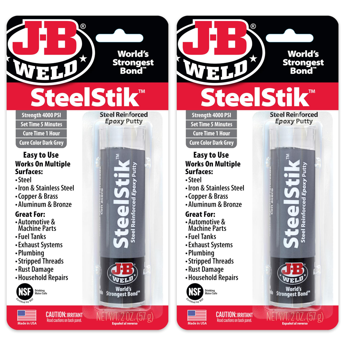 J-B Weld 8267 SteelStik Steel Reinforced Epoxy Putty Stick - 2 oz. Jansha Store