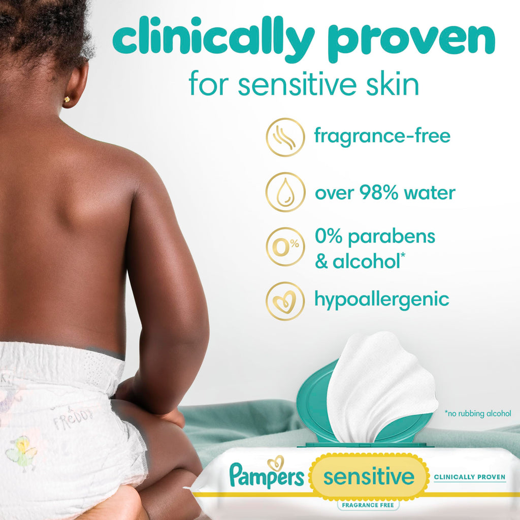 Pampers Sensitive Baby Wipes, Unscented, Fragrance Free, Clinically Proven, Water Based, Hypoallergenic, Multi-Use, Hand Wipes, 1008 Wipes Total (18X Flip-Top Packs) Jansha Store