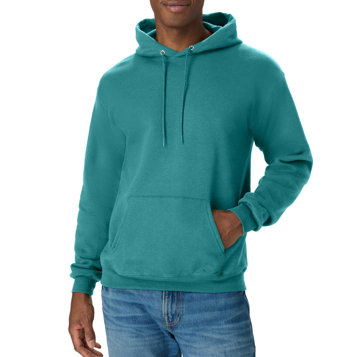 Hanes EcoSmart hooded sweatshirt shown in an alternate colorway from the front