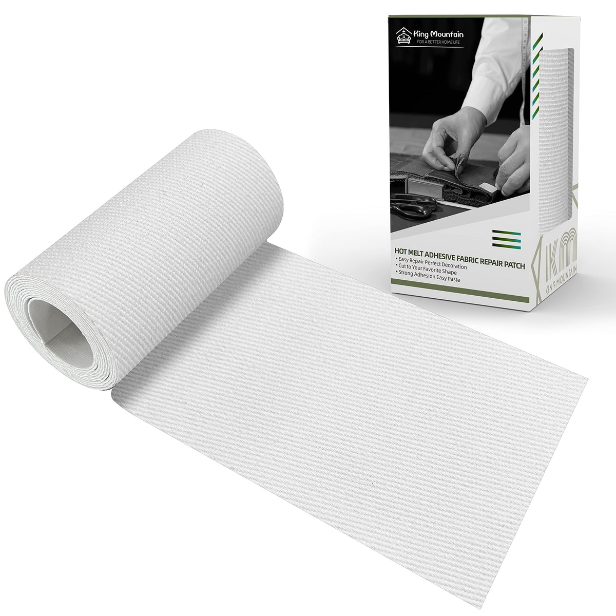 KING MOUNTAIN 100% Cotton Fabric Iron-on Repair Patch, Inside&Outside Clothes Repair Patch, 3"x60" with Backing Glue Repair Decorative Patch kit (Off-White) Jansha Store