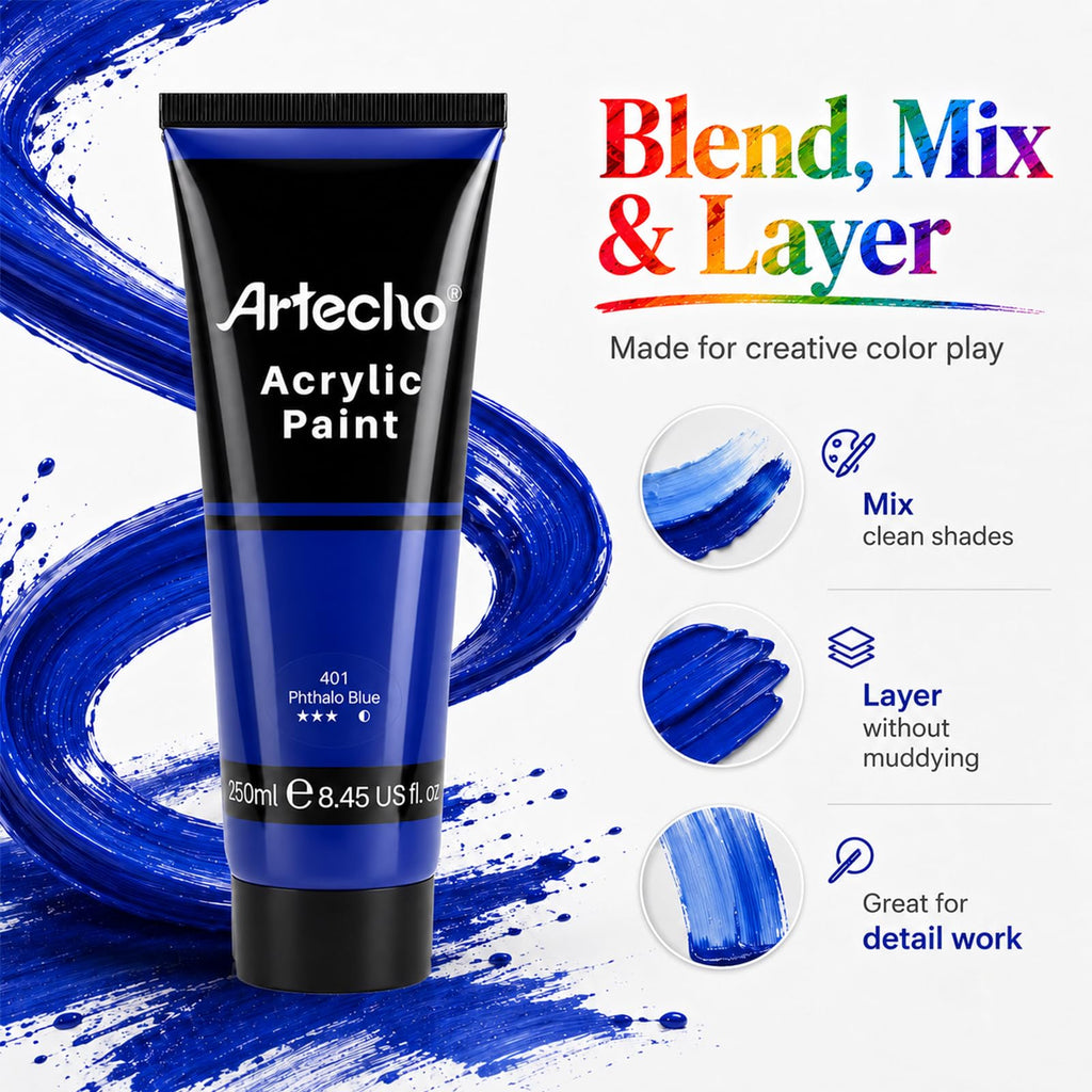 Artecho White Acrylic Paint, Titanium White Paint (120ml / 4.05oz) Tubes, Art Craft Paints for Canvas Painting, Rock, Stone, Wood, Fabric, Art Supplies Jansha Store