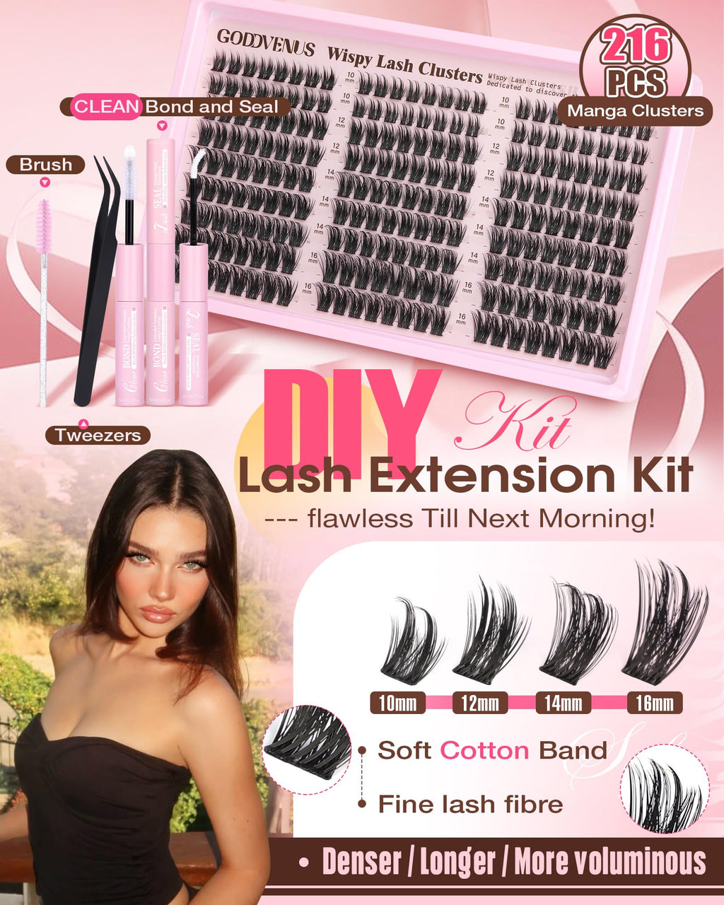 Brown Lash Clusters Natural For Soft Glam 300Pcs Wispy Lashes Cluster Eyelash Cluster Extensions C Curve Individual Lashes DIY Lash Extension Waterproof & Long - Lasting (10-16mm) Jansha Store