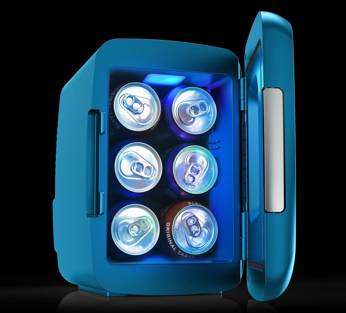 Frigidaire Gaming Light Up Mini Beverage Refrigerator, 6 can, 4 liters, Cooler with large see through door and LED lights Perfect for Gaming Experience, Home, Office, or Cars.12V Charger (Blue) Jansha Store