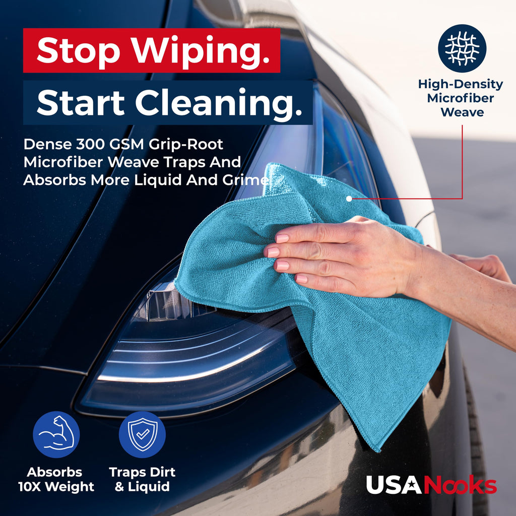 USANOOKS Microfiber Cleaning Cloth Grey - 12 Pcs (12.5"x12.5") - High Performance - 1200 Washes, Ultra Absorbent Microfiber Towel Weave Grime & Liquid for Streak-Free Mirror Shine - Car Washing Cloth Jansha Store