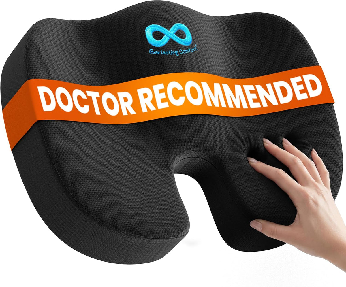Everlasting Comfort Doctor Recommended Memory Foam Seat Cushion for Office Chairs & Car - Ergonomic Office Desk Accessories - Cushions for Tailbone Pain Relief, Sciatica (Black, Large) Jansha Store