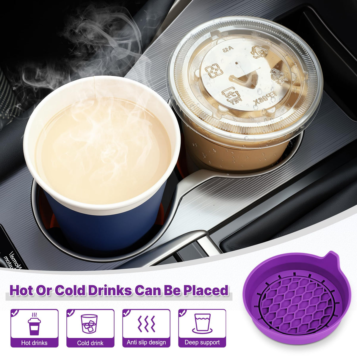 SINGARO Car Cup Holder Coaster, Silicone Cup Holder Insert, Universal Non-Slip Cup Holders, Car Accessories Interior for Women and Man Interior Sets 4 Pack Black Jansha Store