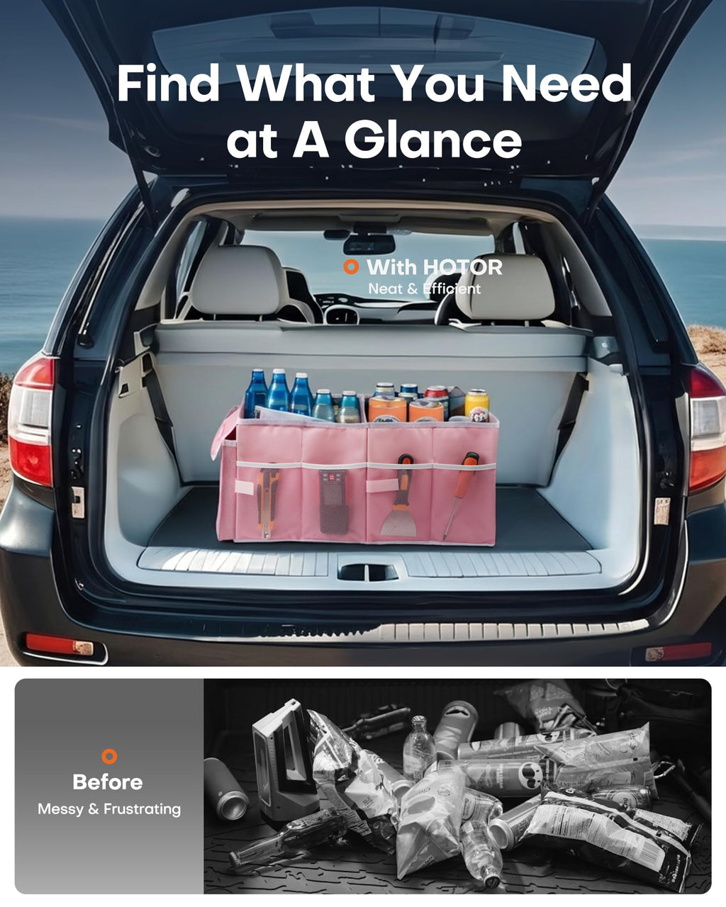 HOTOR Trunk Organizer - Foldable Car Organizer for SUVs & Sedans Storage Jansha Store