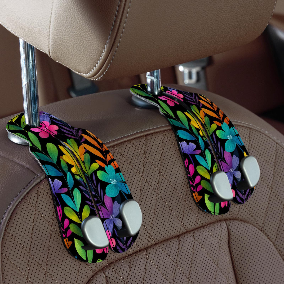 CoBak Purse Hook for Car - Universal Premium Stitched Leather and Aluminum-Magnesium Alloy Double Car Seat Back Storage Hook for Purses, Handbags, Bags (2 Pack),Black Jansha Store