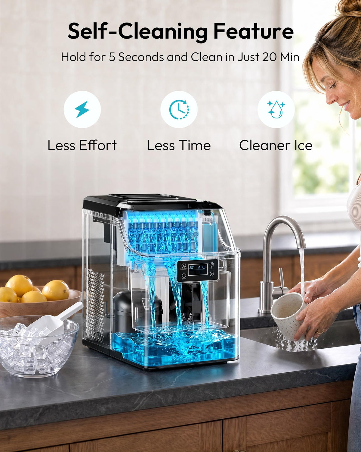 EUHOMY Ice Cube Maker Machine Countertop, 45Lbs/Day, 24Pcs in 13 Mins Jansha Store