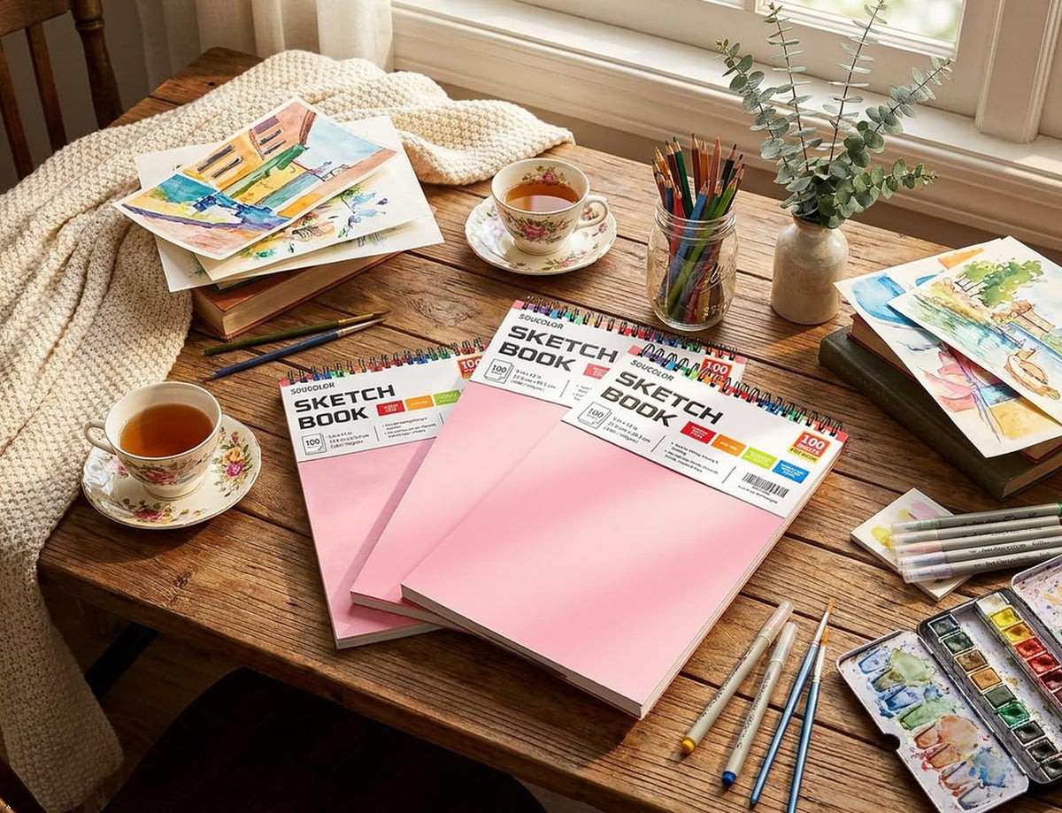 Soucolor Sketch Book 9" x 12", 100 Sheets Kids Art Sketchbook Drawing Pad Jansha Store