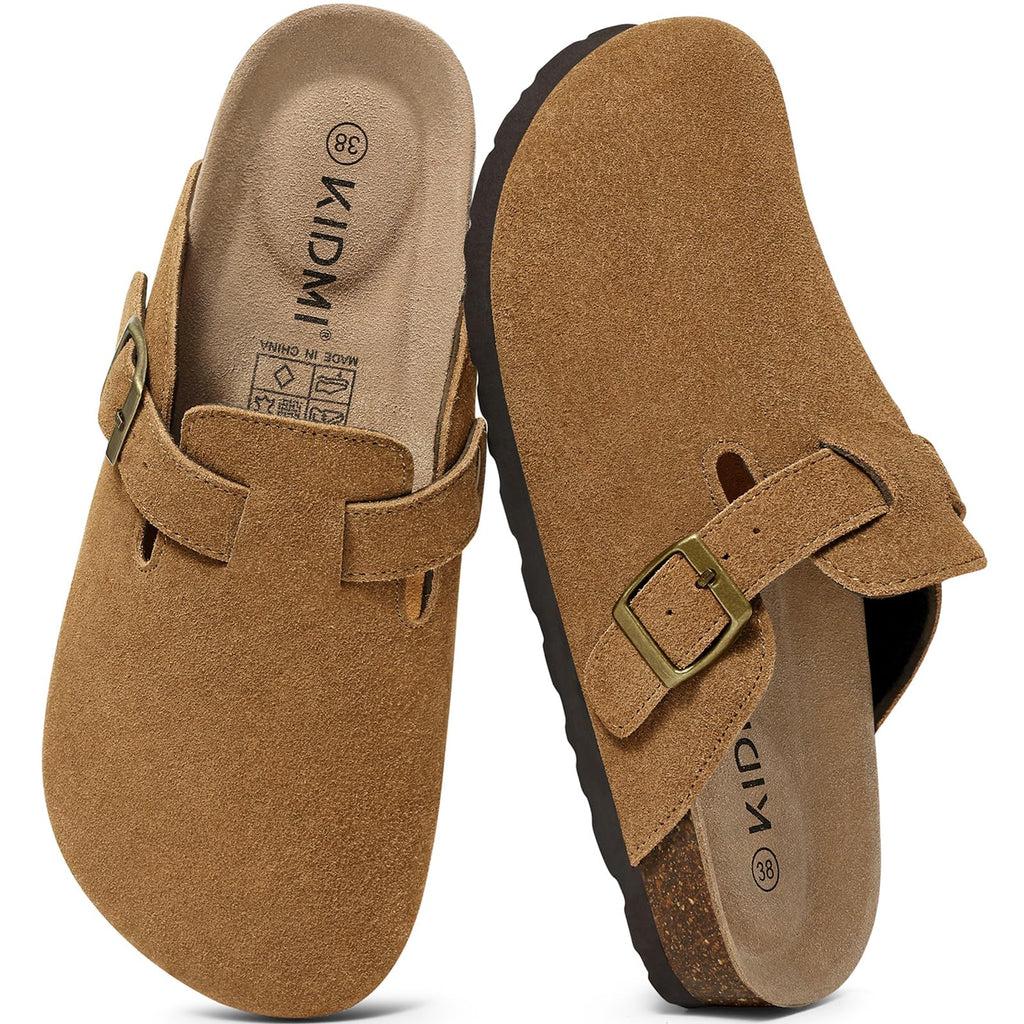 KIDMI Genuine Suede Clogs for Women Men Cork Footbed Mules Potato Shoes Jansha Store