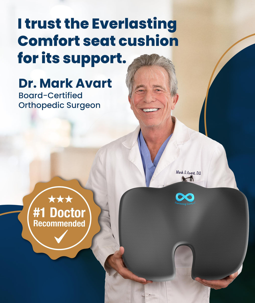 Everlasting Comfort Doctor Recommended Memory Foam Seat Cushion for Office Chairs & Car - Ergonomic Office Desk Accessories - Cushions for Tailbone Pain Relief, Sciatica (Black, Large) Jansha Store