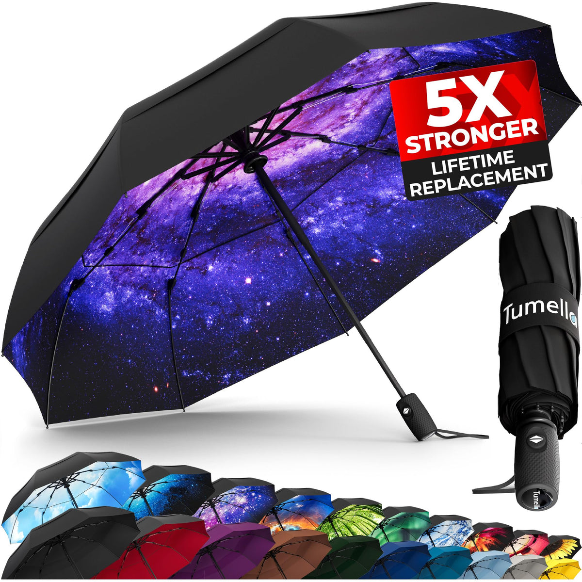 TUMELLA Strongest Windproof Travel Umbrella (Compact, 100MPH Wind-Tested), Light, Portable, One-Handed Use, Automatic Folding Rain Umbrella, Durable, Premium Grip, Fits Car & Backpack Jansha Store