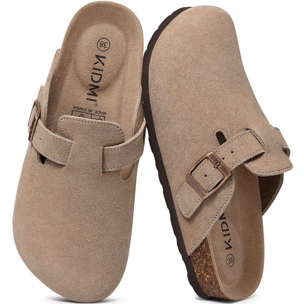 KIDMI Genuine Suede Clogs for Women Men Cork Footbed Mules Potato Shoes Jansha Store