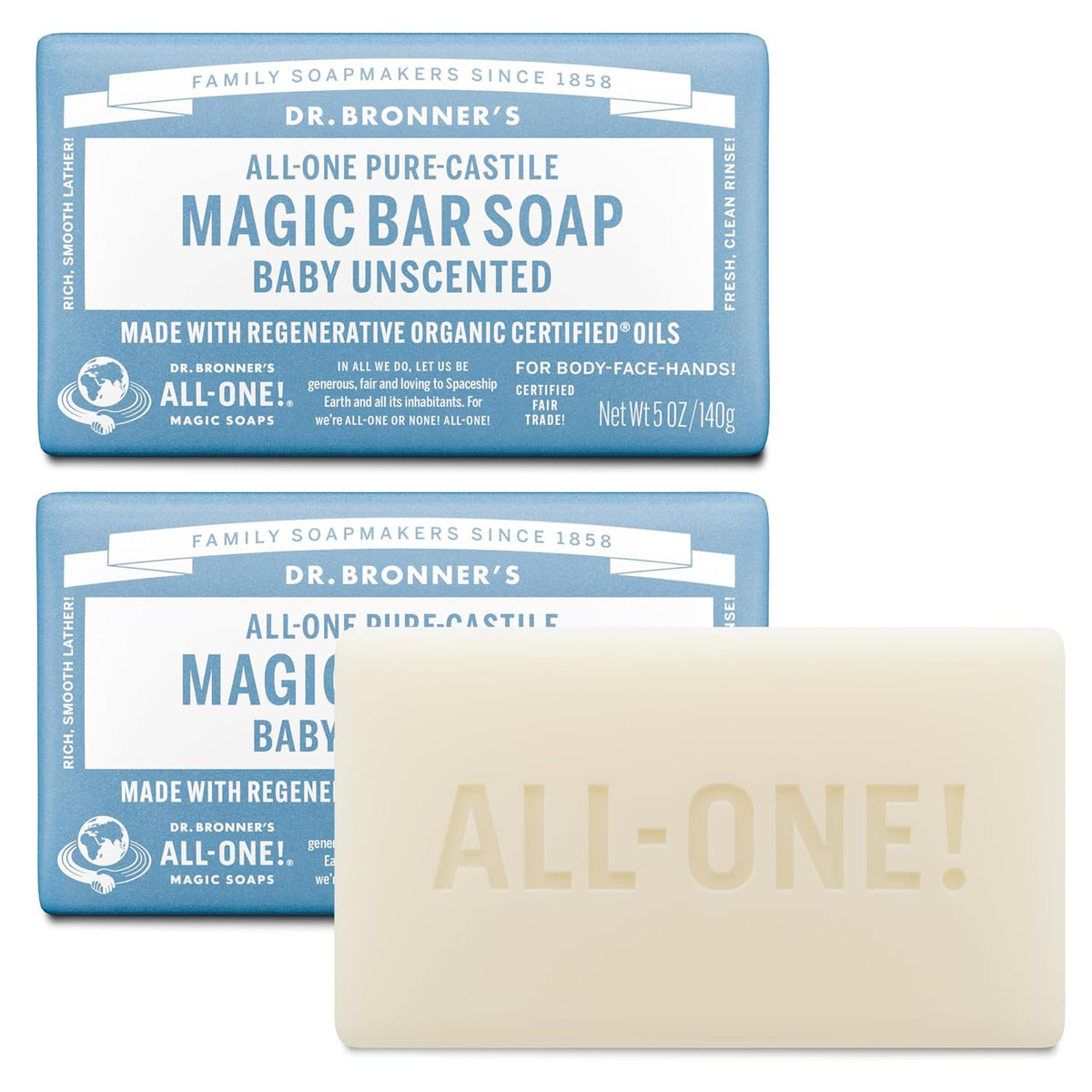 Dr. Bronner's Pure-Castile Bar Soap, Baby Unscented, 5 oz, 2-Pack Jansha Store