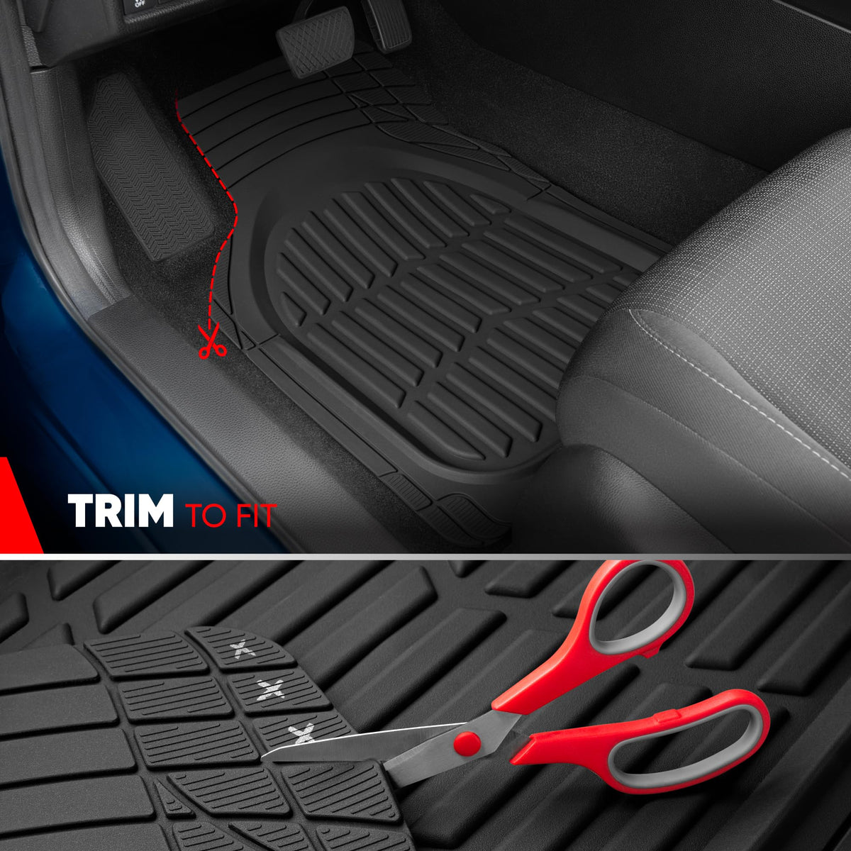 Motor Trend FlexTough Floor Mats for Cars, Black Deep Dish All-Weather Car Mats, Waterproof Trim-to Fit Automotive Floor Mats for Cars Trucks SUV, Universal Floor Liner Car Accessories Jansha Store