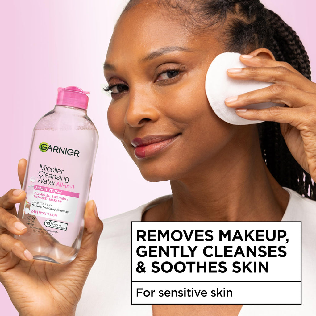 Garnier Micellar Water, Hydrating Facial Cleanser & Makeup Remover, Suitable for Sensitive Skin, Vegan, Cruelty Free, 13.5 Fl Oz (400mL), 1 Count Jansha Store