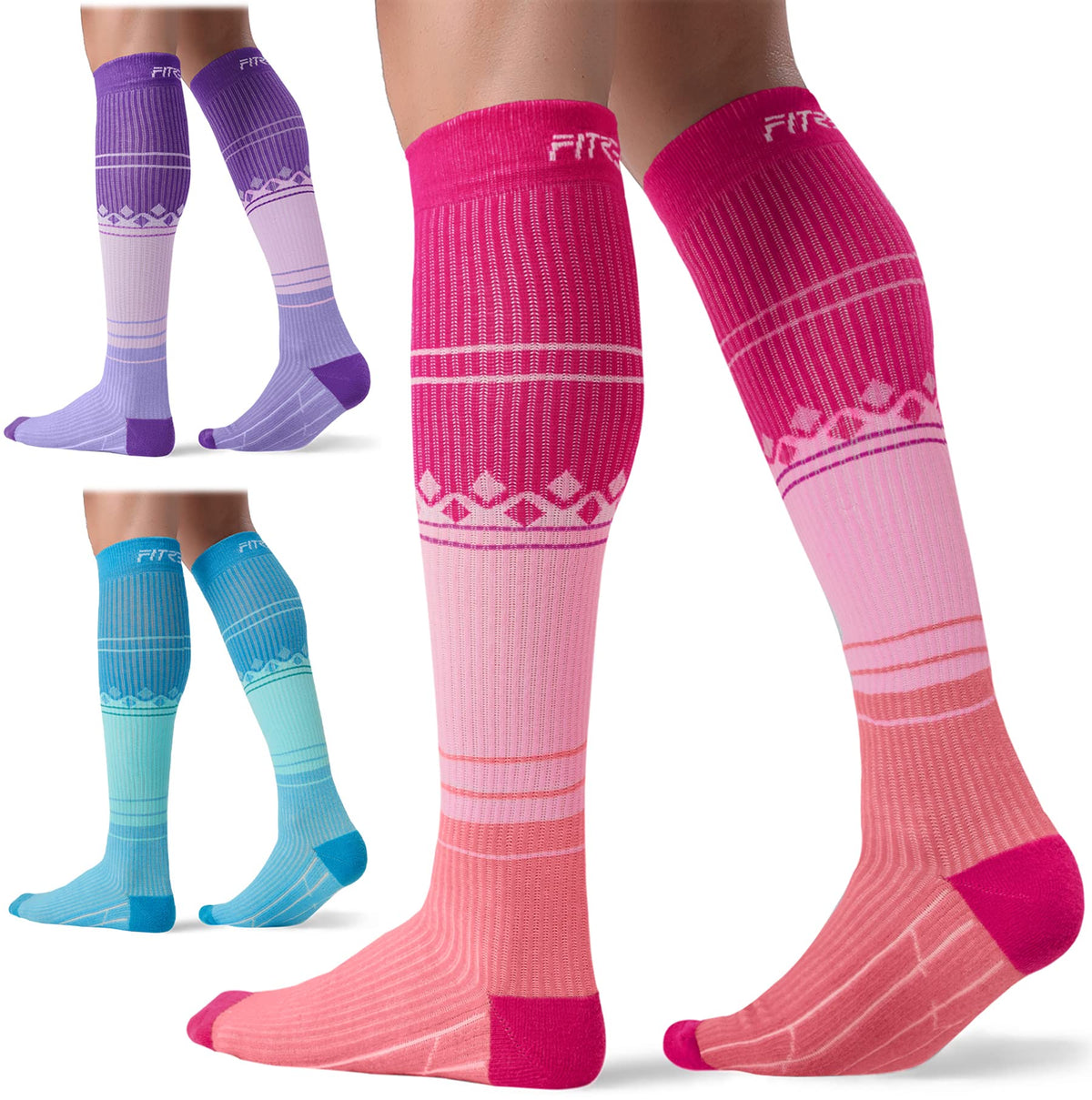 FITRELL 3 Pairs Compression Socks for Women and Men 20-30mmHg-Circulation Support Socks Jansha Store