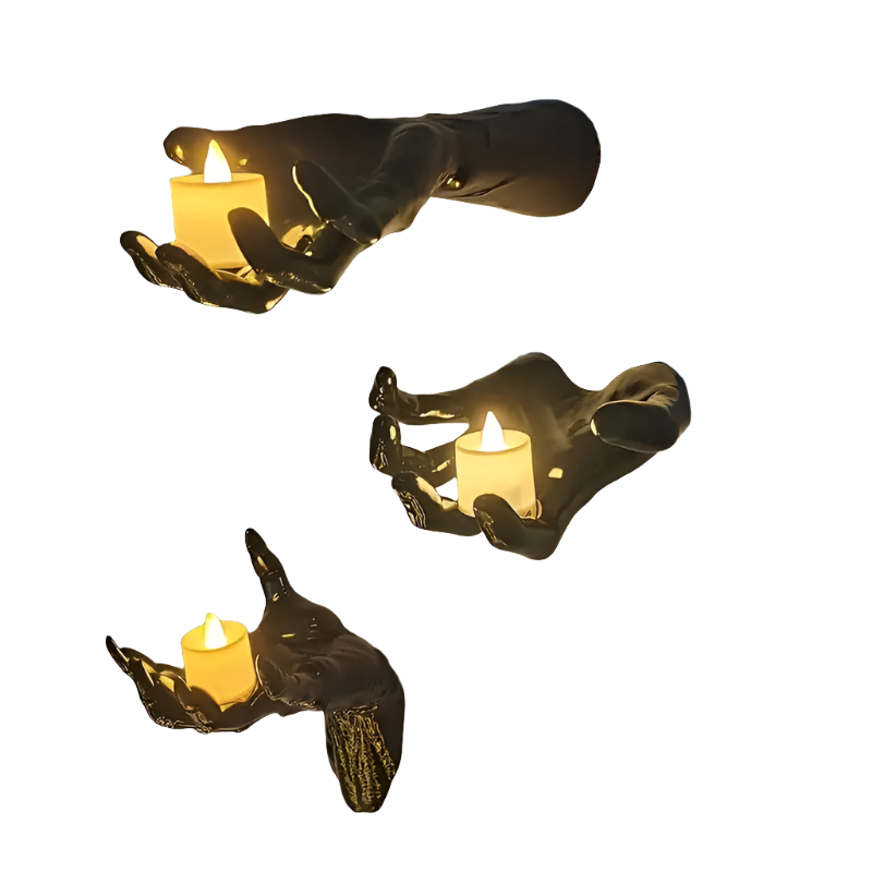 3-Pack Devil Hand Candle Holders with LED Tealights - Wall Decor CAN