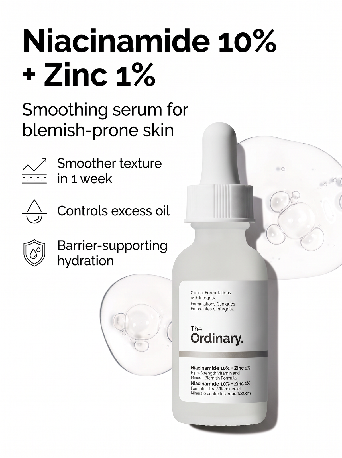 The Ordinary Niacinamide 10% + Zinc 1%, Smoothing Serum - Illustrative image