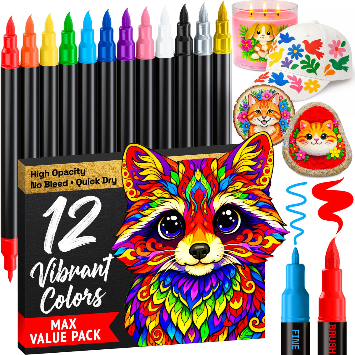 ARTISTRO 36 Multicolor Dual-Tip Acrylic Paint Marker Pens for Drawing Jansha Store