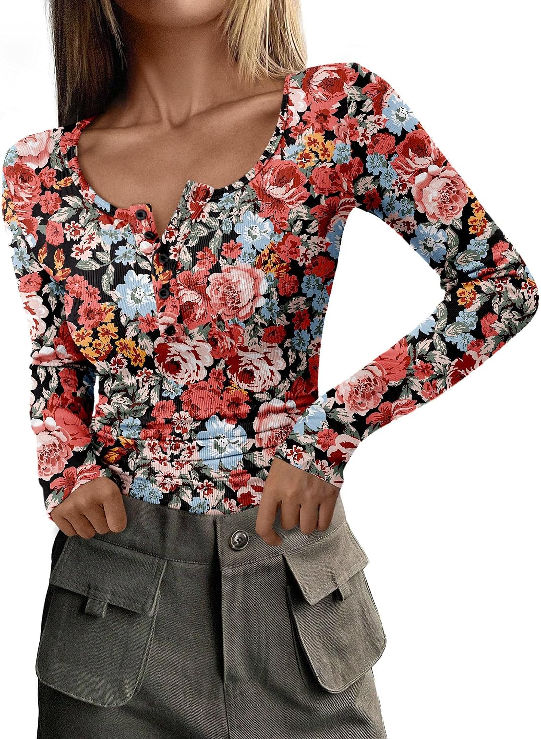 PRETTYGARDEN Women's Fall Long Sleeve Henley T Shirts Jansha Store