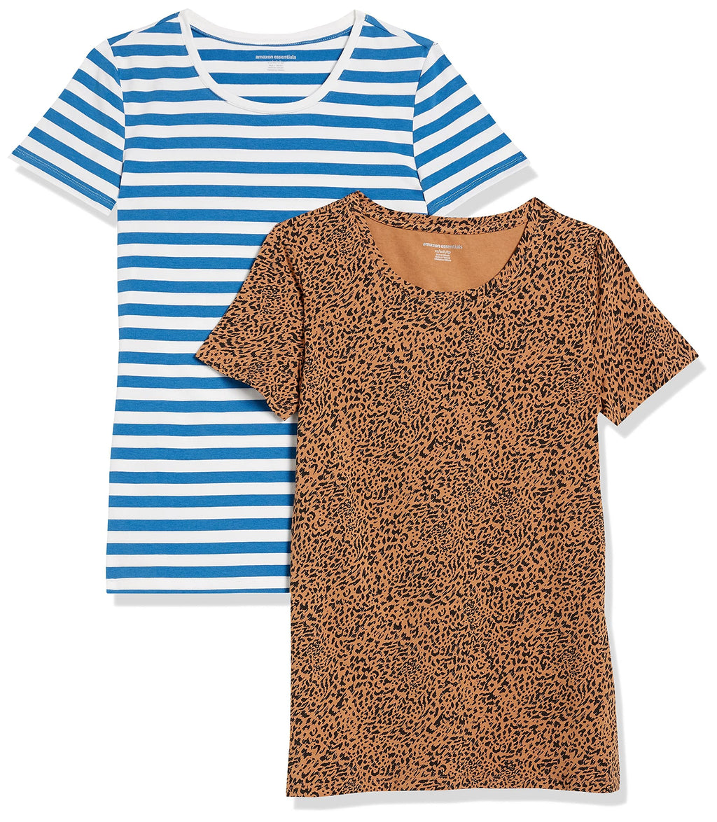 Amazon Essentials Women's Regular-Fit Short-Sleeve T-Shirt (V-Neck or Crewneck), Cotton Modal Blend, Pack of 2 Jansha Store