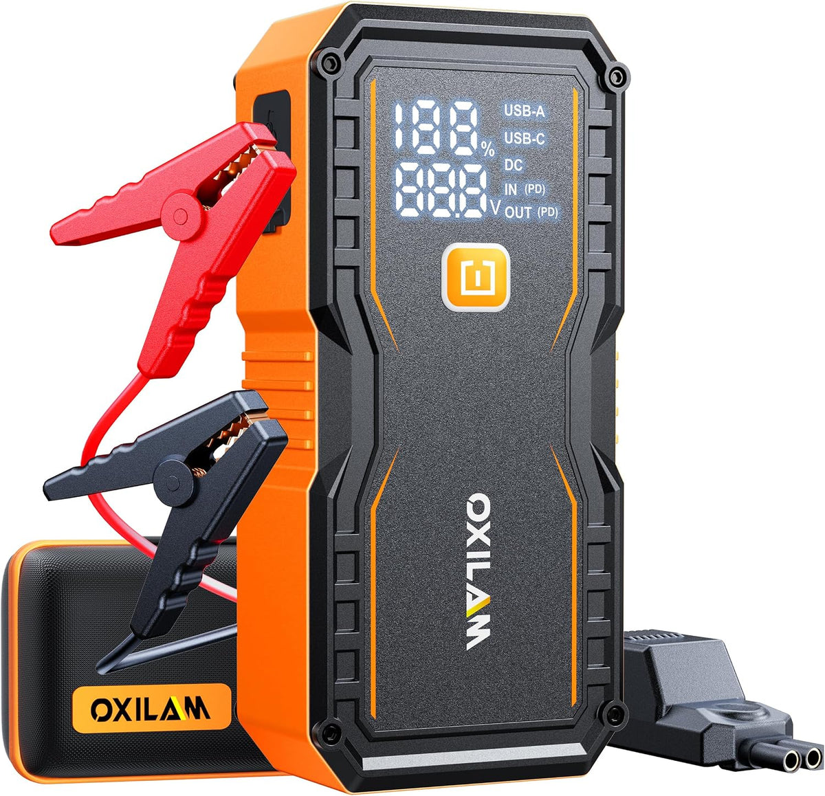 OXILAM 20000mAh Jump Starter for All Gas & Diesel Engines, 9000A Battery Jumper Starter Portable, 12V Jump Box with Quick Charger, Extended Jumper Cable, LED Display, USB, DC, Type C Port & LED Light Jansha Store