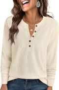 ANRABESS Women's Waffle Knit Henley Top Long Sleeve Shirts Jansha Store