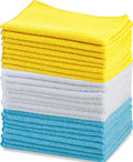 Amazon Basics Microfiber Cleaning Cloths, Ultra Absorbent, Lint Free, Streak Free, Non-Abrasive, Reusable and Washable, 16" x 12", Blue/White/Yellow, Pack of 24 Jansha Store