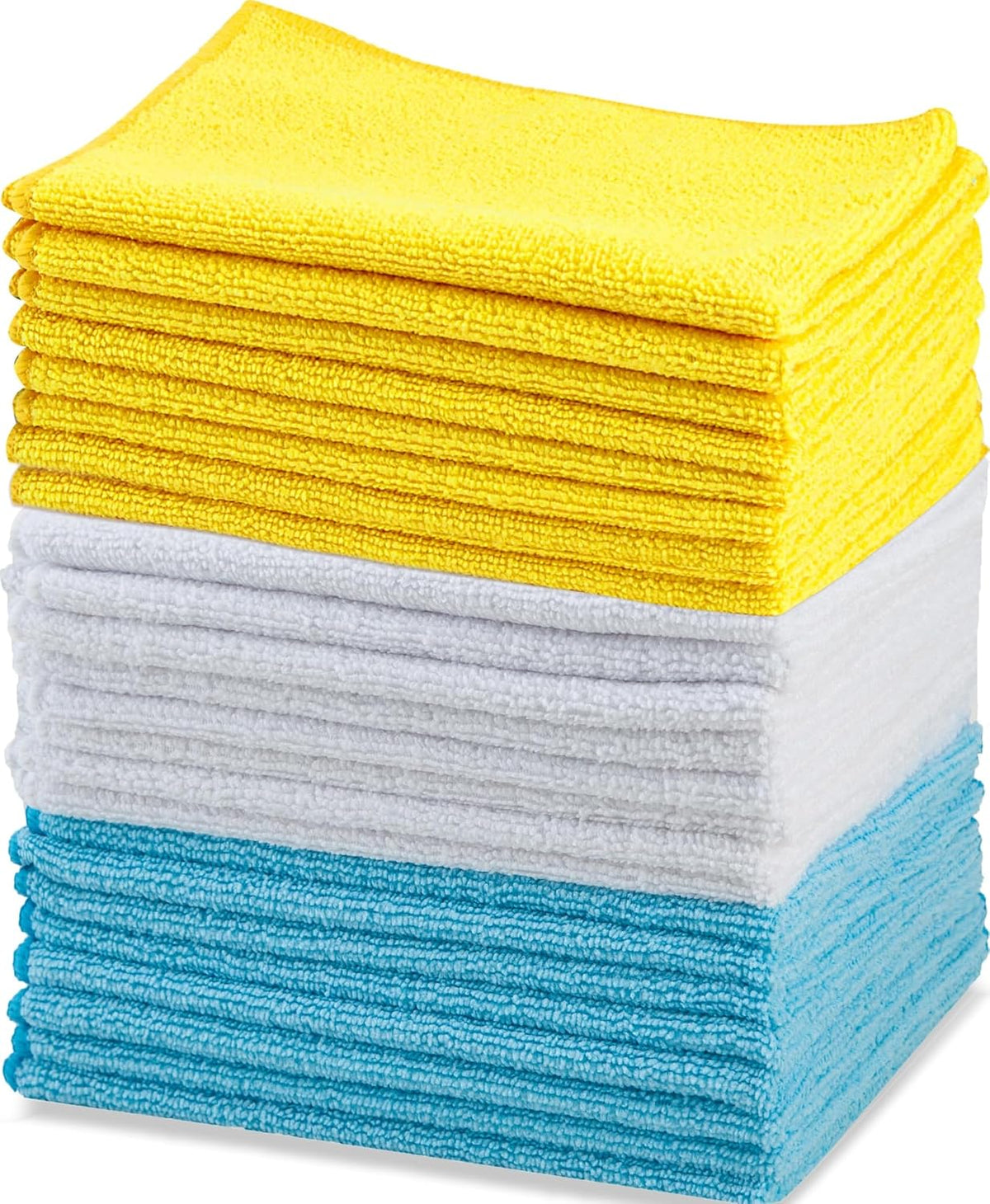 Amazon Basics Microfiber Cleaning Cloths, Ultra Absorbent, Lint Free, Streak Free, Non-Abrasive, Reusable and Washable, 16" x 12", Blue/White/Yellow, Pack of 24 Jansha Store