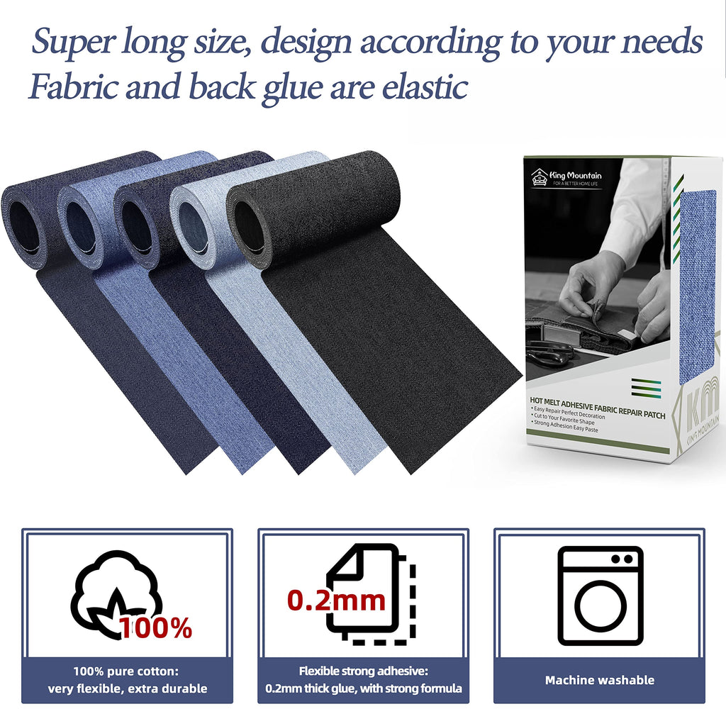 KING MOUNTAIN 100% Cotton Fabric Iron-on Repair Patch, Inside&Outside Clothes Repair Patch, 3"x60" with Backing Glue Repair Decorative Patch kit (Off-White) Jansha Store