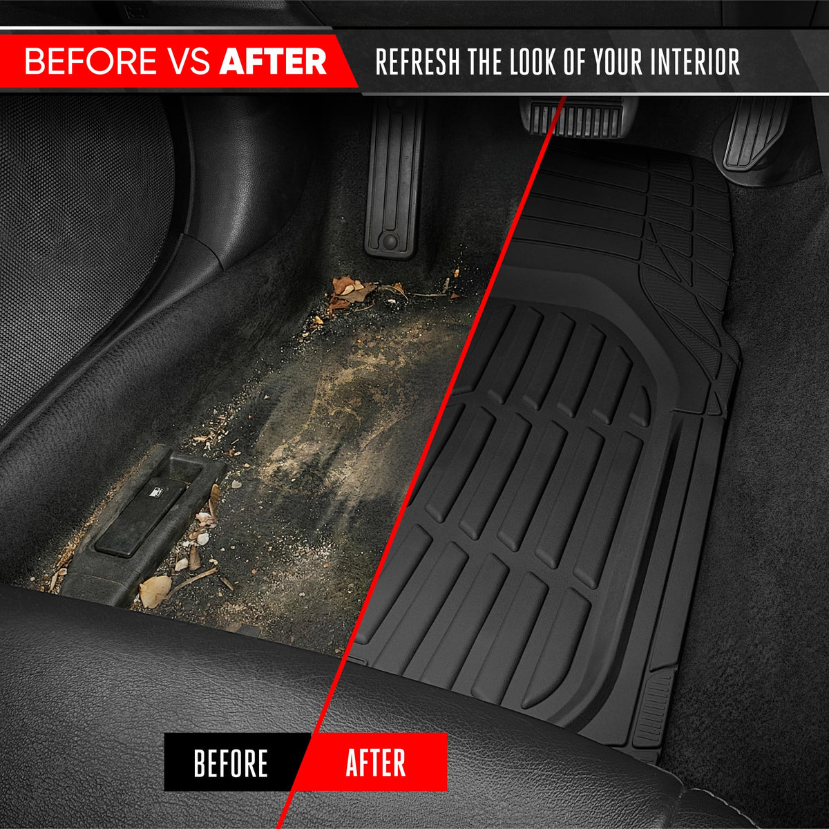 Motor Trend FlexTough Floor Mats for Cars, Black Deep Dish All-Weather Car Mats, Waterproof Trim-to Fit Automotive Floor Mats for Cars Trucks SUV, Universal Floor Liner Car Accessories Jansha Store