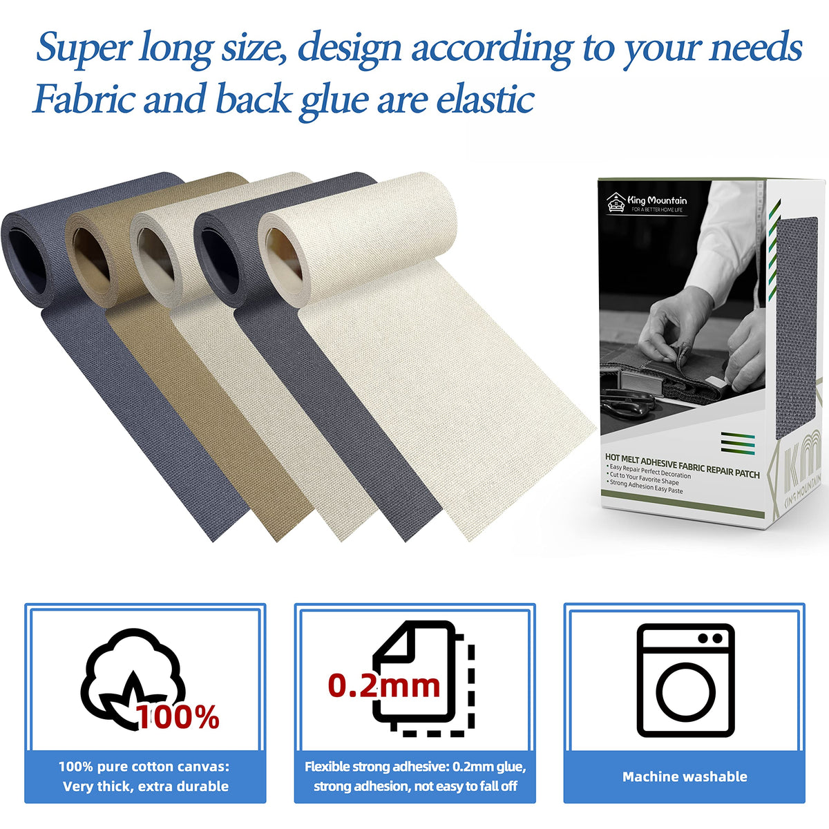 KING MOUNTAIN 100% Cotton Fabric Iron-on Repair Patch, Inside&Outside Clothes Repair Patch, 3"x60" with Backing Glue Repair Decorative Patch kit (Off-White) Jansha Store