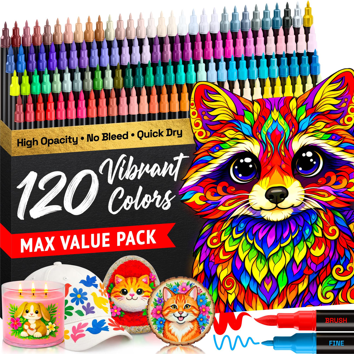 ARTISTRO 36 Multicolor Dual-Tip Acrylic Paint Marker Pens for Drawing Jansha Store