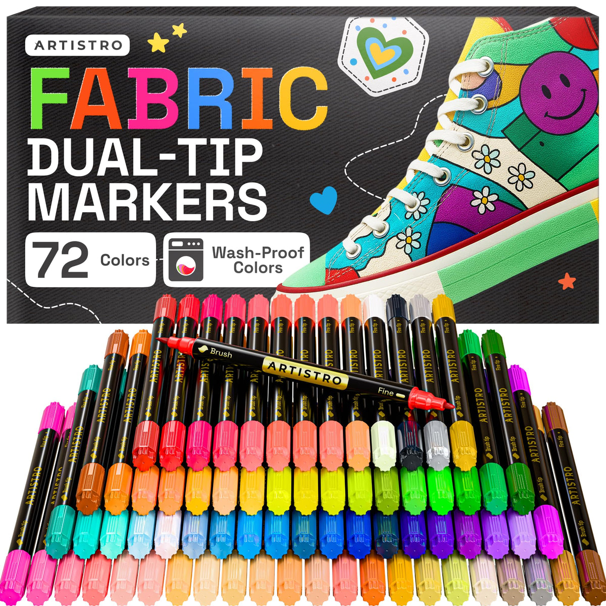 ARTISTRO 5 Black Dual-Tip Fabric Markers Decorating Kit, for Clothes Jansha Store