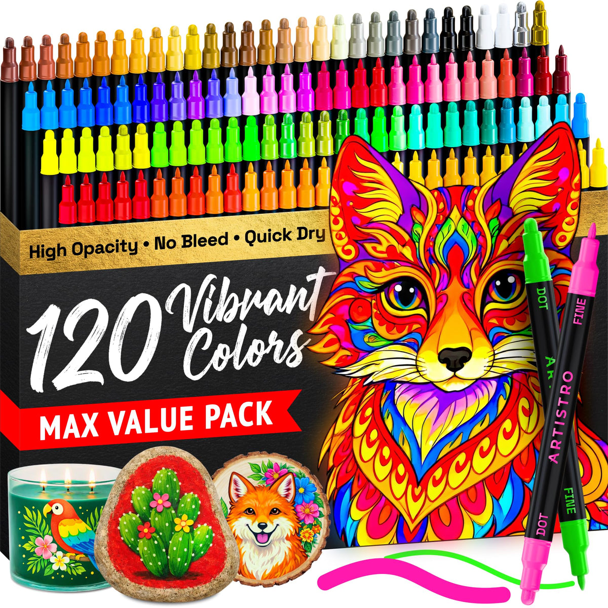 ARTISTRO 36 Multicolor Dual-Tip Acrylic Paint Marker Pens Jansha Store
