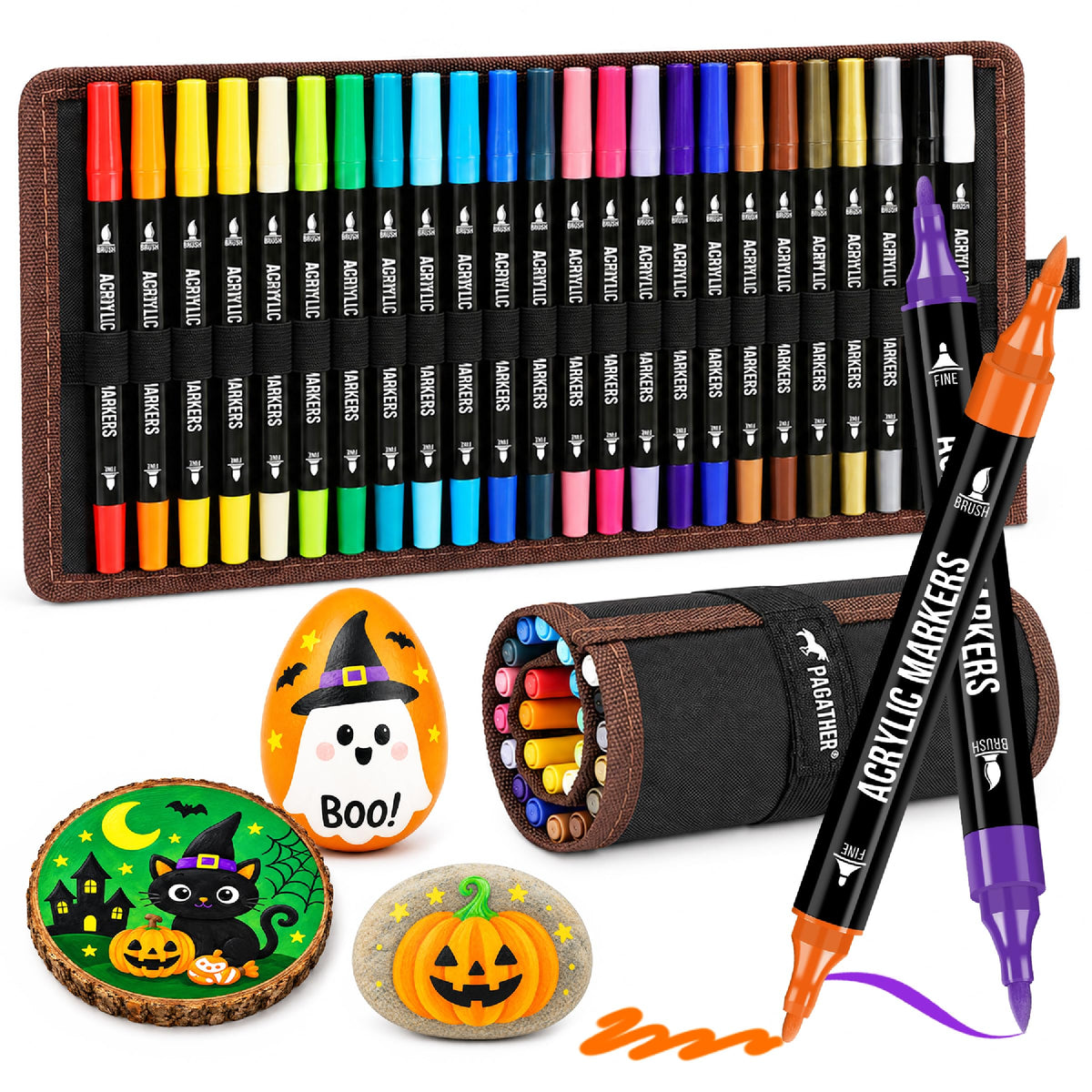 Pagather Acrylic Paint Markers, 72 Colors Dual Tip Fine & Brush Pens Set Jansha Store