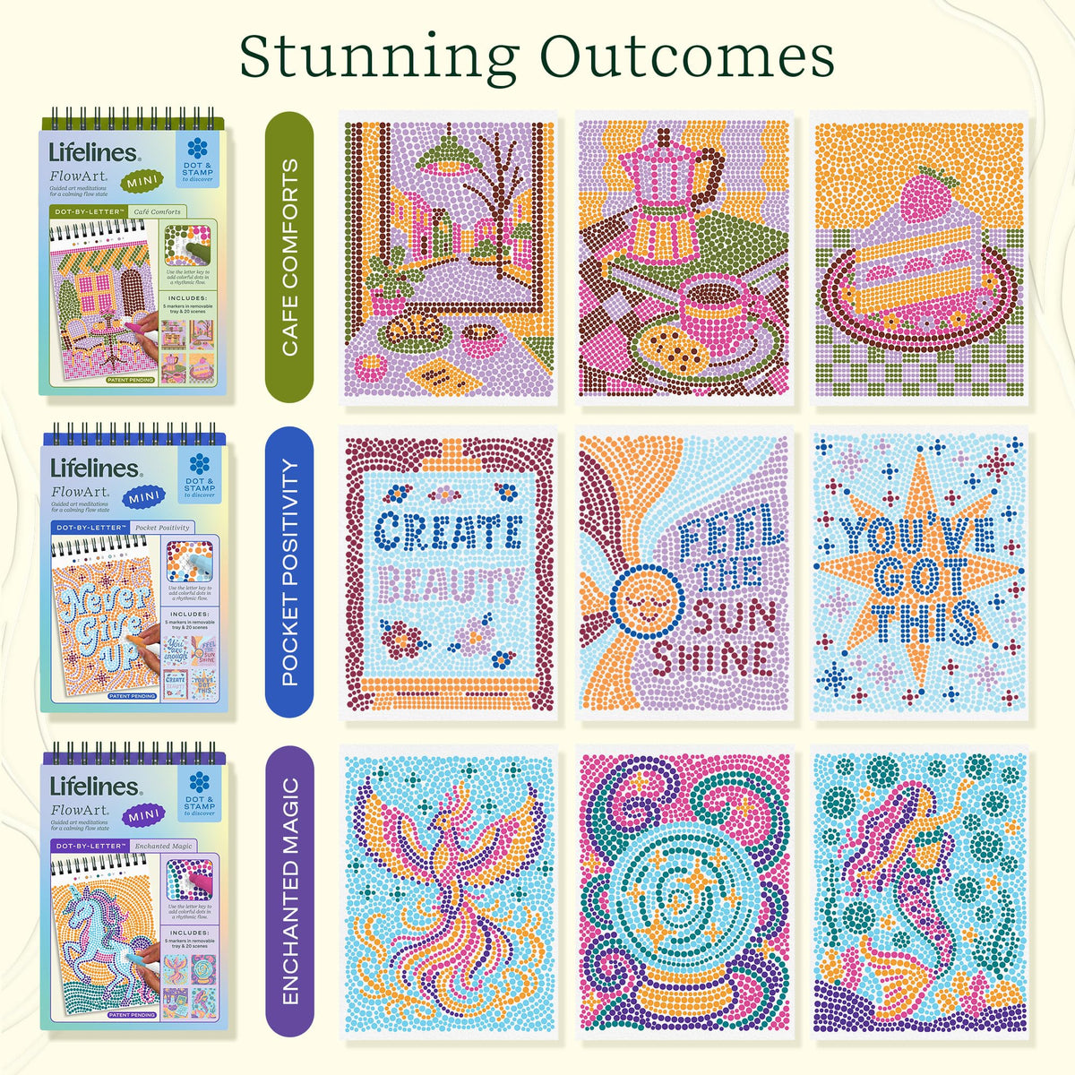 Lifelines FlowArt Activity Pads 3-Pack, Dot-by-Letter Guided Coloring Books Jansha Store