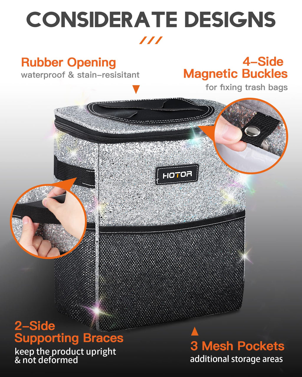 HOTOR Car Trash Can, Leakproof Car Organizer, 2-Gallon, Black Jansha Store