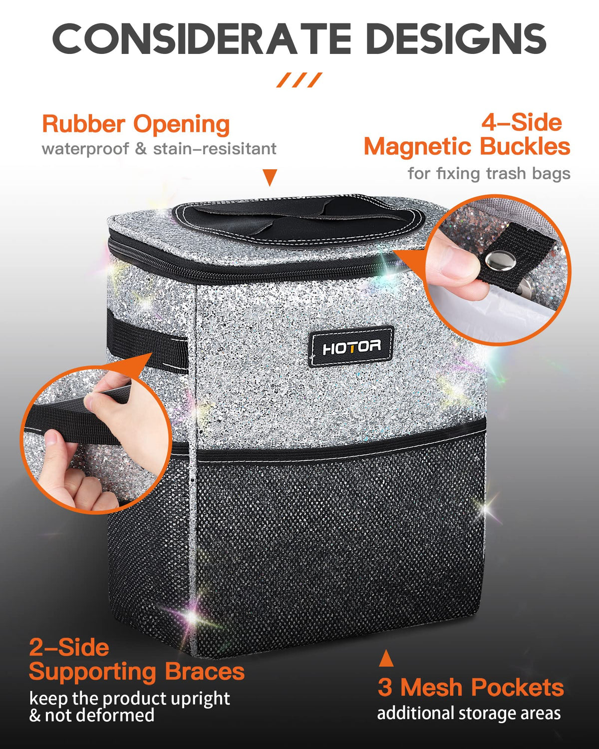 HOTOR Car Trash Can, Leakproof Car Organizer, 2-Gallon, Black Jansha Store